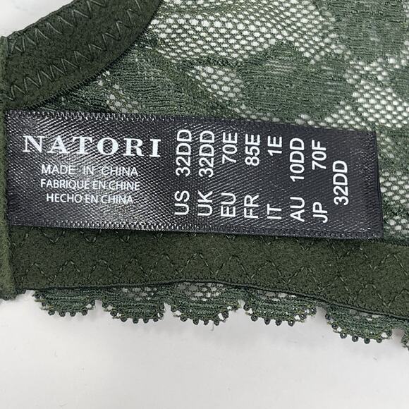 Natori Convertible Bra 32DD Green Lace Cherry Blossom Plunge Underwire MSRP $76 - Picture 2 of 13